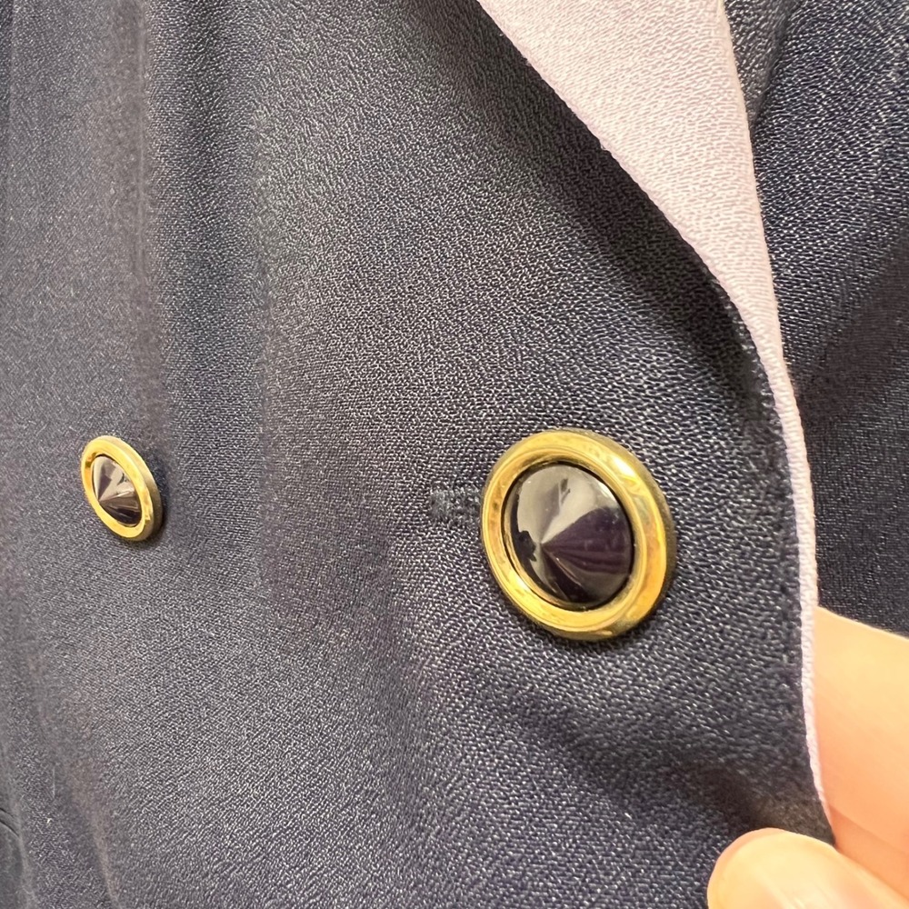 Vintage J. Taylor Navy Blue Blazer Dress Shawl Collar Double Breasted Size 14 - Picture 4 of 6